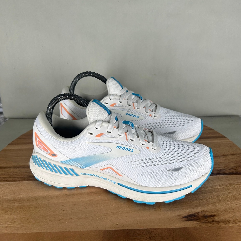 Brooks Adrenaline GTS 23 Womens Running Shoes White Blue 1203811B152 Size 8.5 B
